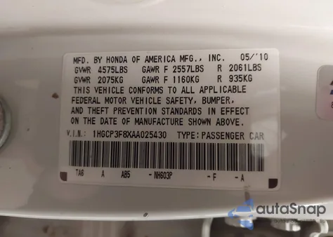 2010 Honda Accord 3.5 Ex-L z USA, uszkodzony, nr VIN 1HGCP3F8XAA025430